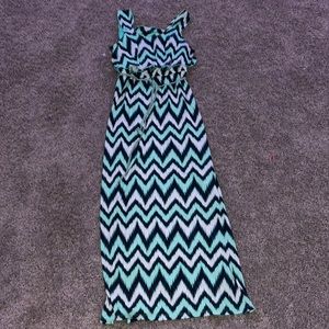 turquoise and white patterned dress